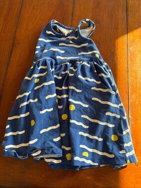 Hanna Andersson Navy, White & Yellow Wave-Print Girl's Tank Dress